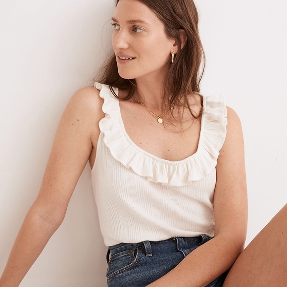 Madewell Ribbed Pointelle Ruffled Scoop Tank 2X - Picture 4 of 6